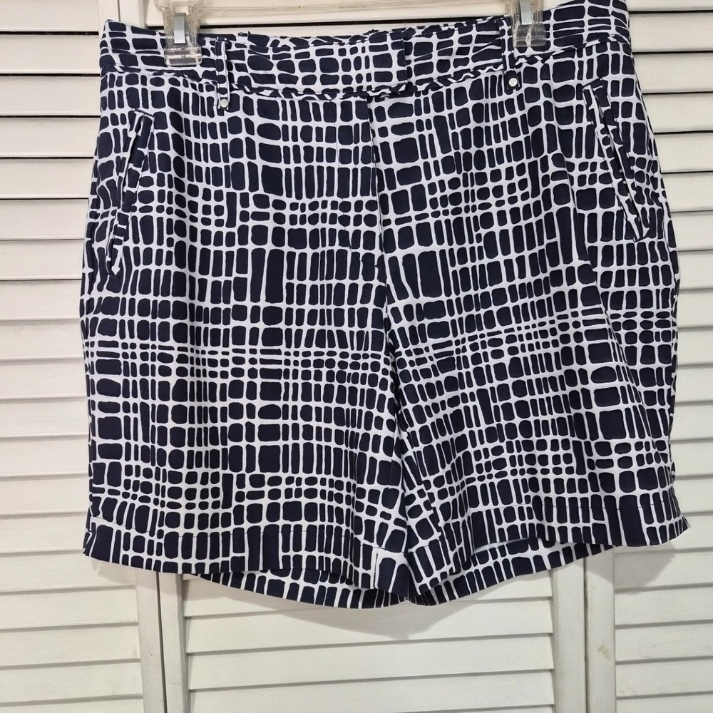 Lady Hagen Womens Navy White Geometric Grid Golf Shorts Size 8 Stretch Athletic